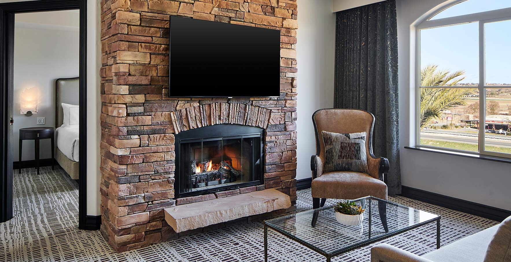 King Suite with Kitchen, Fireplace, and Balcony King Suite with Kitchen, Fireplace, and Balcony